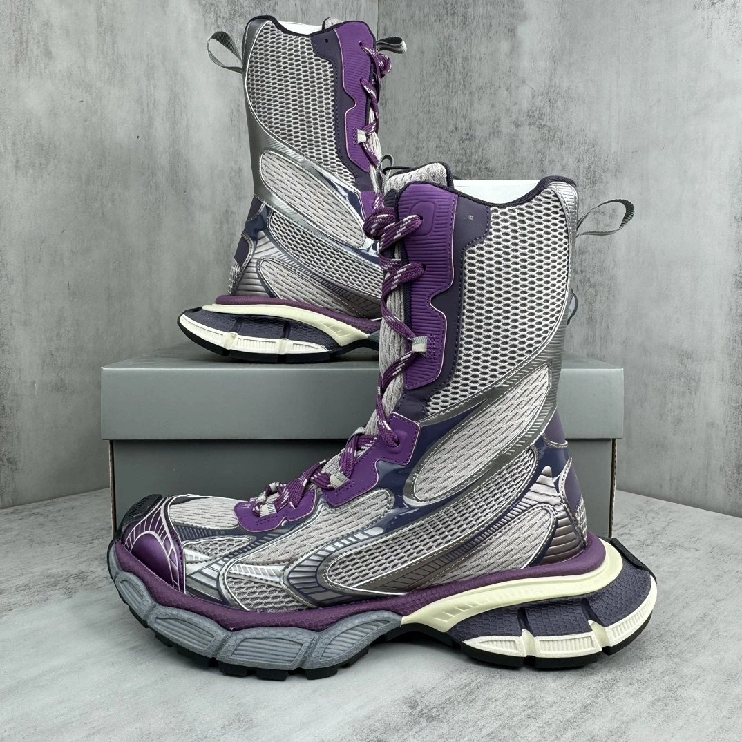 Retro Mesh High Top Dad Sneakers Grey Purple - Gallery Image 9 - Detailed View