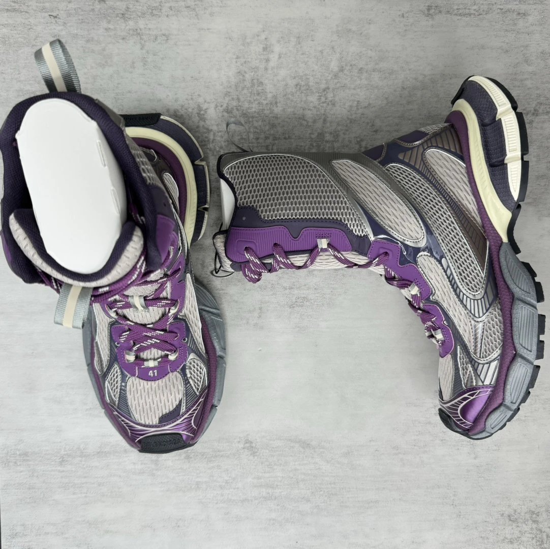 Retro Mesh High Top Dad Sneakers Grey Purple - Gallery Image 3 - Detailed View