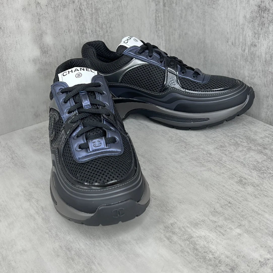 Luxury Resort Leather Mesh Sneakers Charcoal Grey - Gallery Image 2 - Detailed View