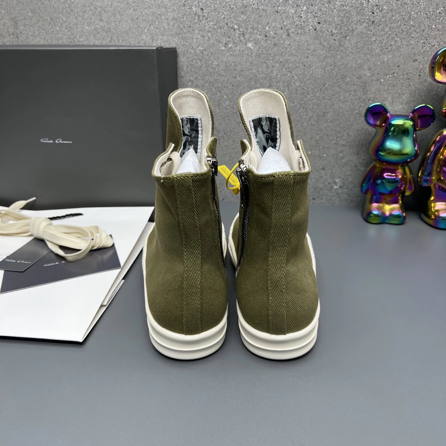 Rick Owens Casual High-Top Sneakers Green - Gallery Image 9 - Detailed View