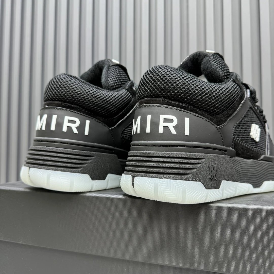 Low Top Mesh Leather Skate Sneakers Unisex Charcoal Black - Gallery Image 5 - Detailed View