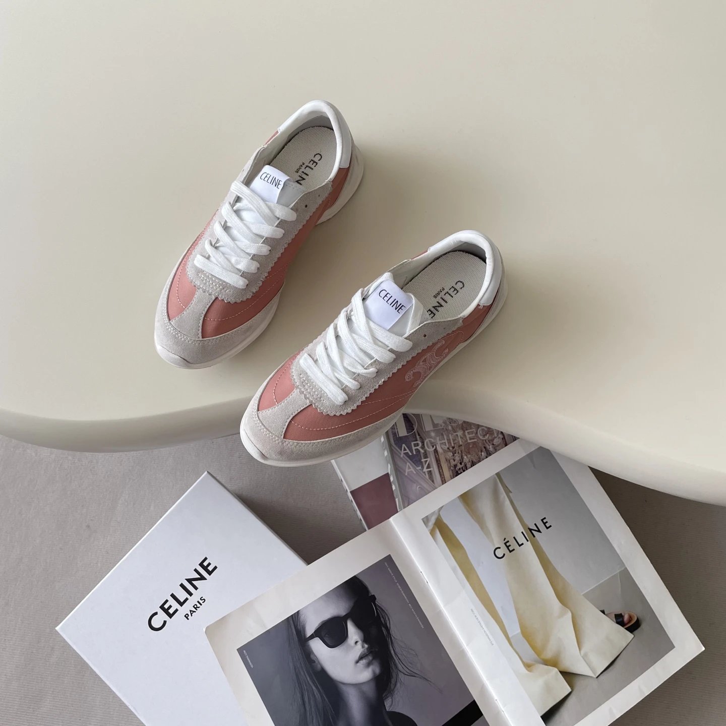 Vintage Suede Leather Racer Sneakers Women Blush Pink - Gallery Image 3 - Detailed View