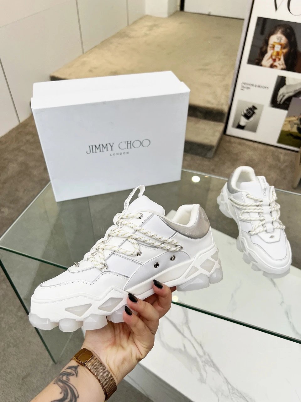 Jimmy Choo Diamond X II M Sneakers White Silver - Gallery Image 6 - Detailed View