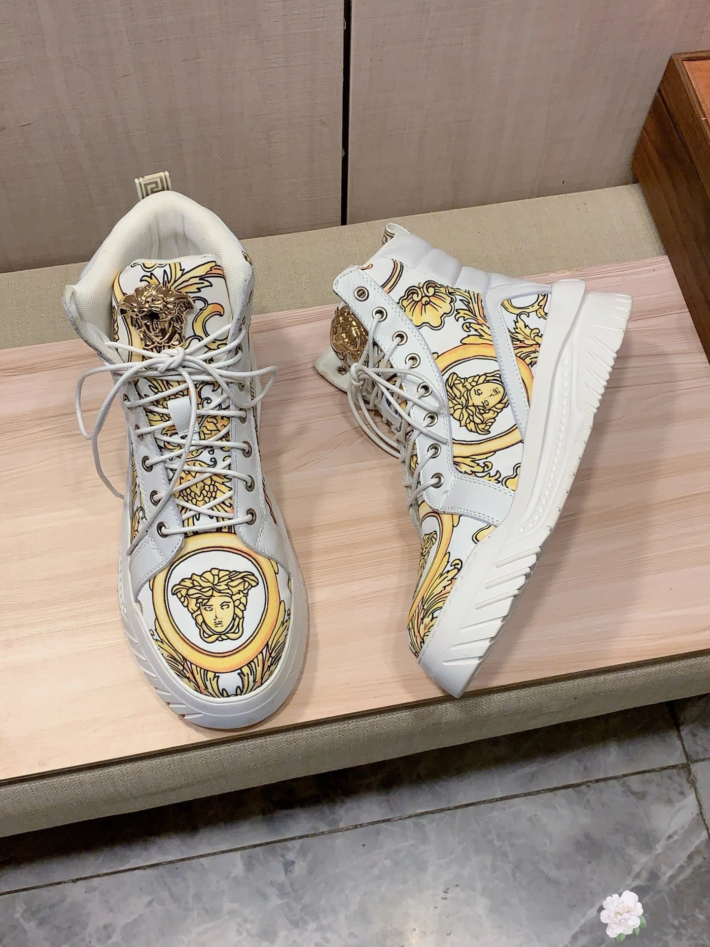 Baroque Leather High Top Sneakers White Gold - Gallery Image 4 - Detailed View