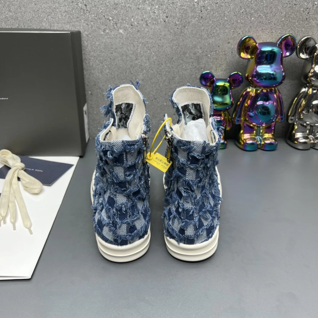 Rick Owens Fashion High-Top Sneakers Blue - Gallery Image 7 - Detailed View