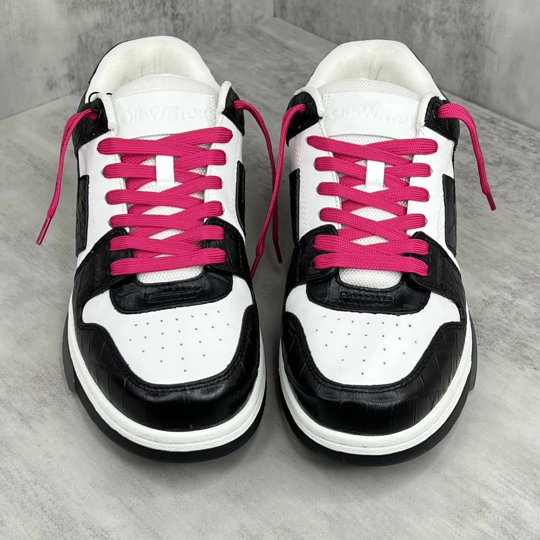 Low Top Croc Embossed Leather Sneakers White Black Magenta - Gallery Image 4 - Detailed View