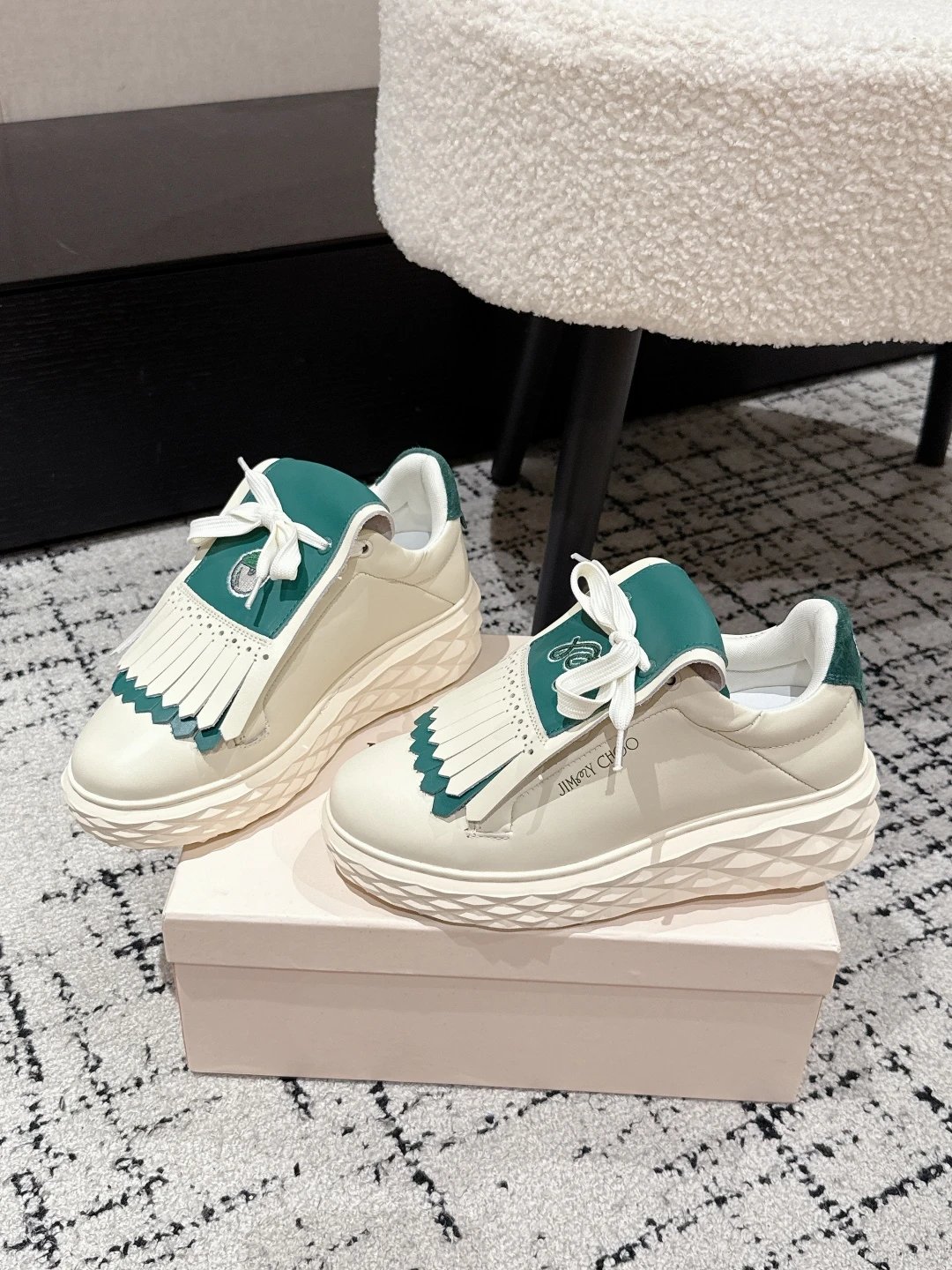 Jimmy Choo x Malbon Golf Diamond Sneakers White Green - High Quality Product Image - Cnfans