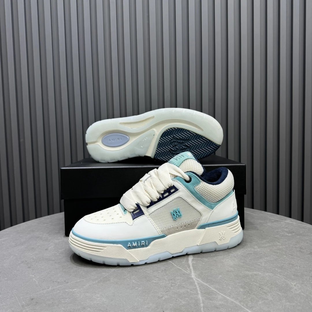 Low Top Leather Mesh Skate Sneakers Ivory Aqua - Gallery Image 9 - Detailed View