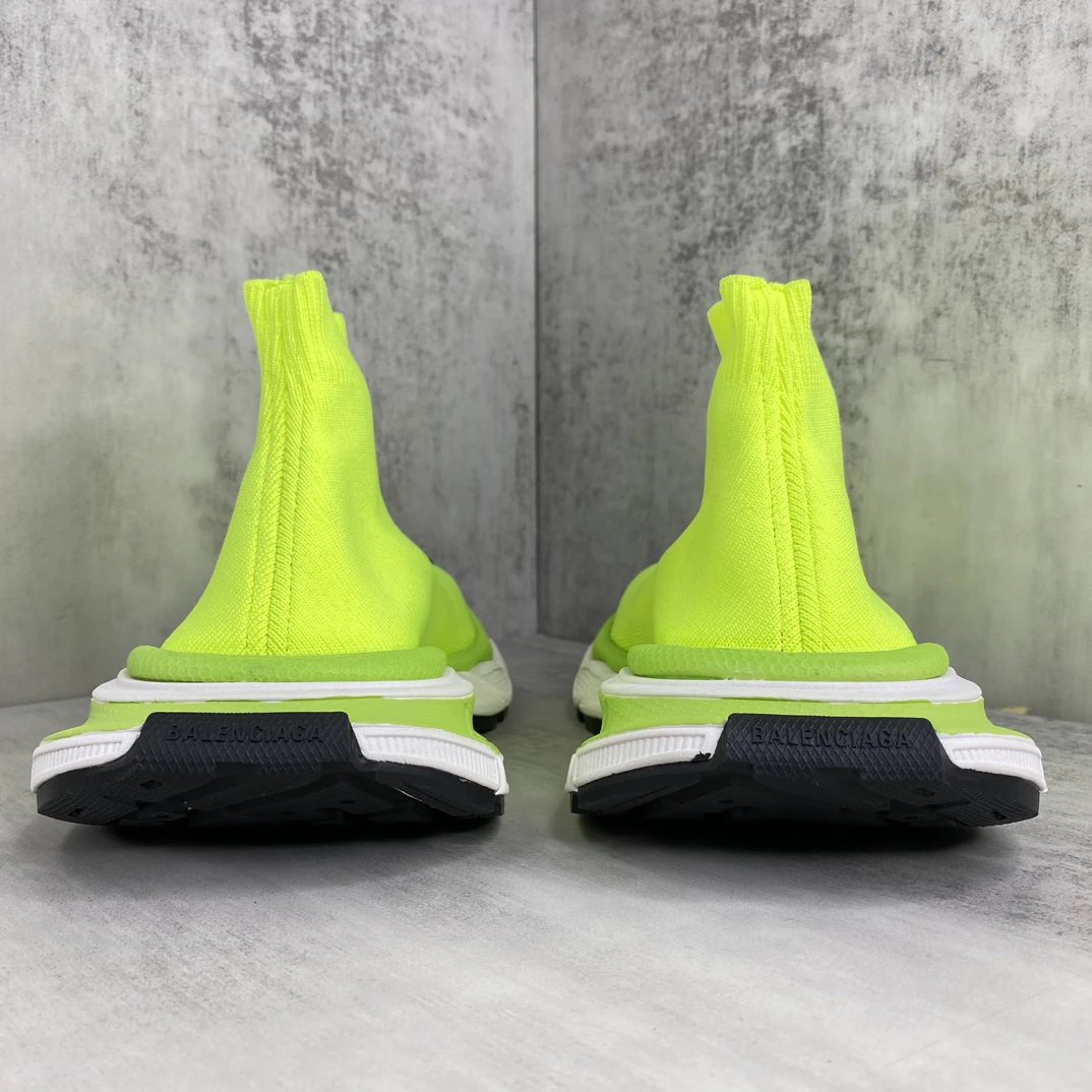 Retro Sock Sneakers Knit High Top Chunky Sole Neon Lime - Gallery Image 5 - Detailed View