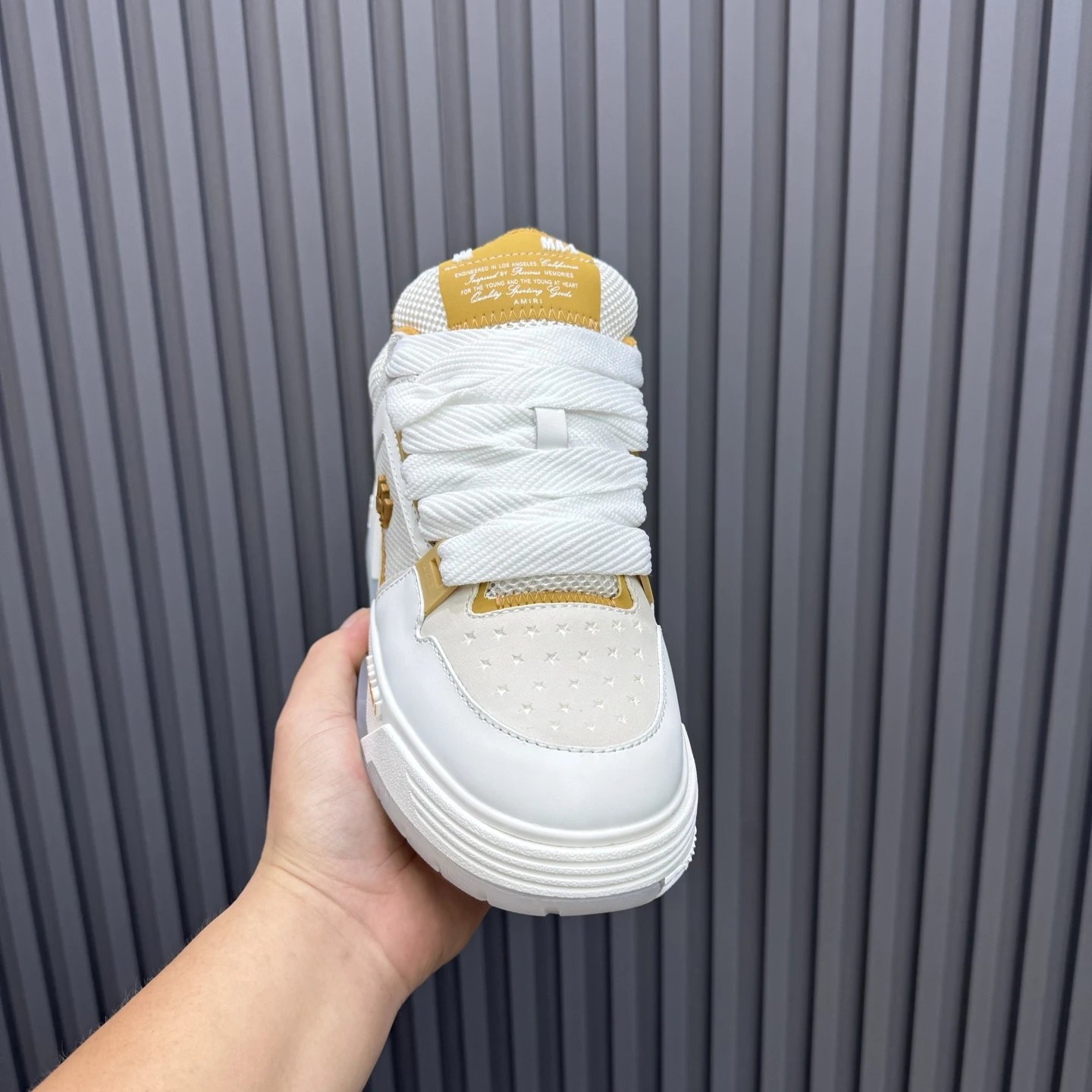 Low Top Leather Mesh Skate Sneakers Amber White - Gallery Image 4 - Detailed View