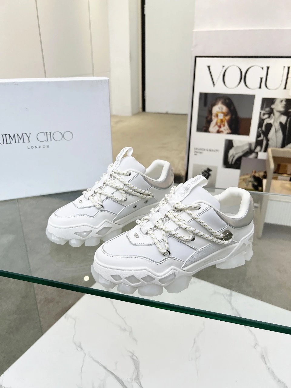 Jimmy Choo Diamond X II M Sneakers White Silver - Gallery Image 3 - Detailed View