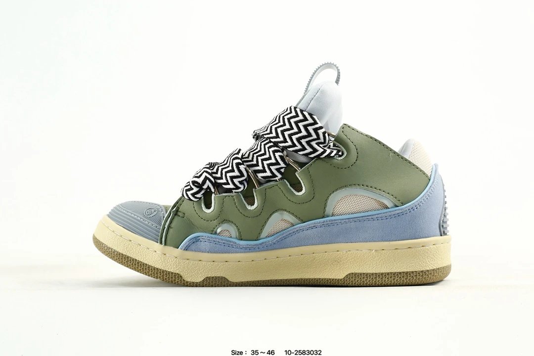 Lanvin Curb Leather Sneakers Green Blue - Gallery Image 3 - Detailed View
