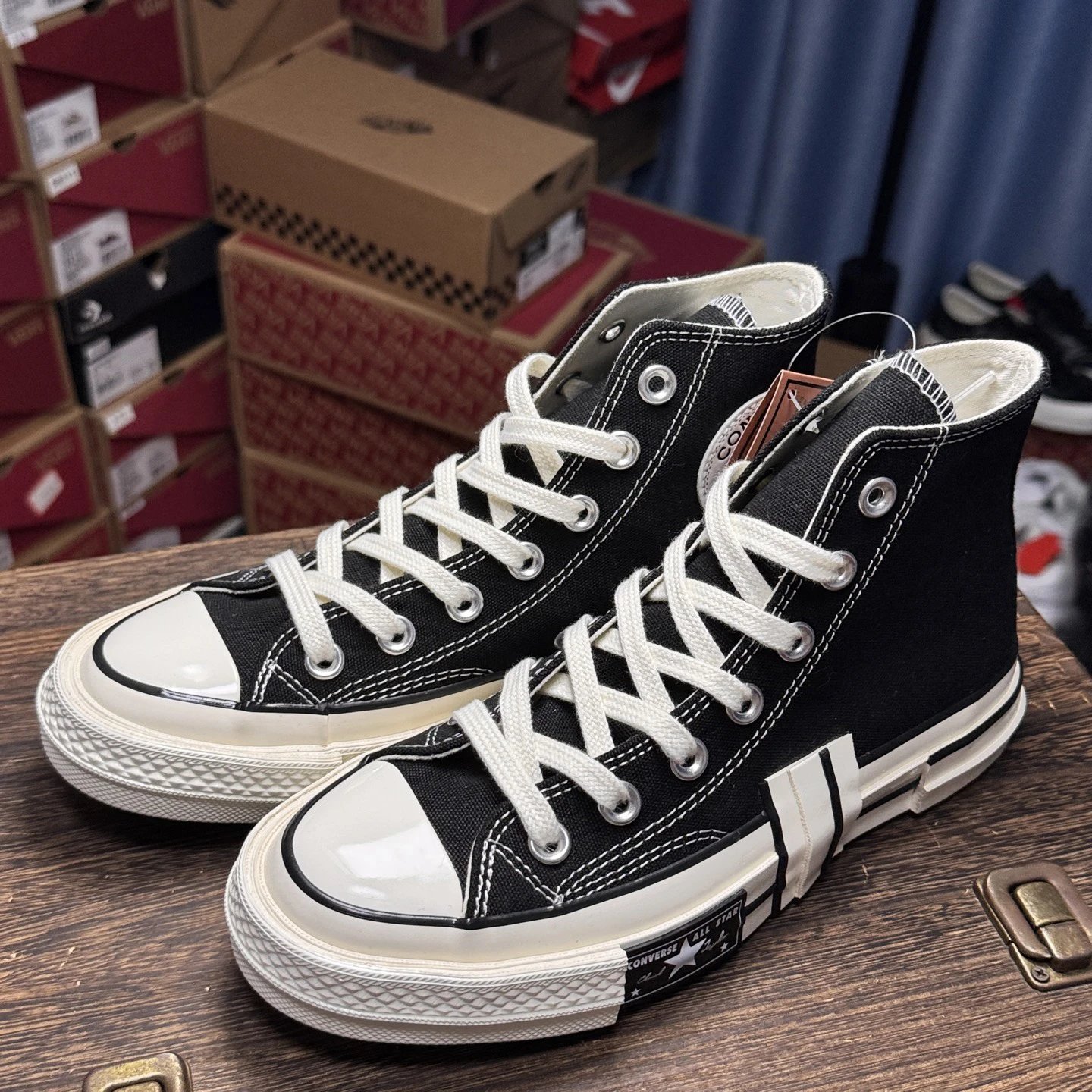 High Top Canvas Sneakers Vintage Black Ivory - Gallery Image 4 - Detailed View