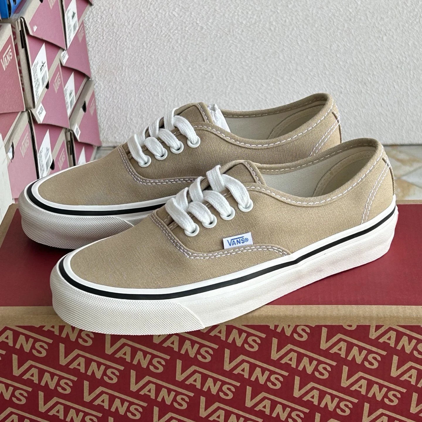 Authentic Low Top Canvas Sneakers Beige Latte - Gallery Image 1 - Detailed View