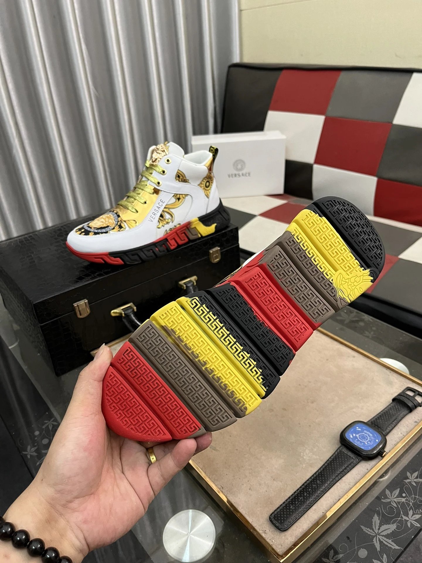 Luxury Leather High Top Sneakers Baroque Gold - Gallery Image 9 - Detailed View