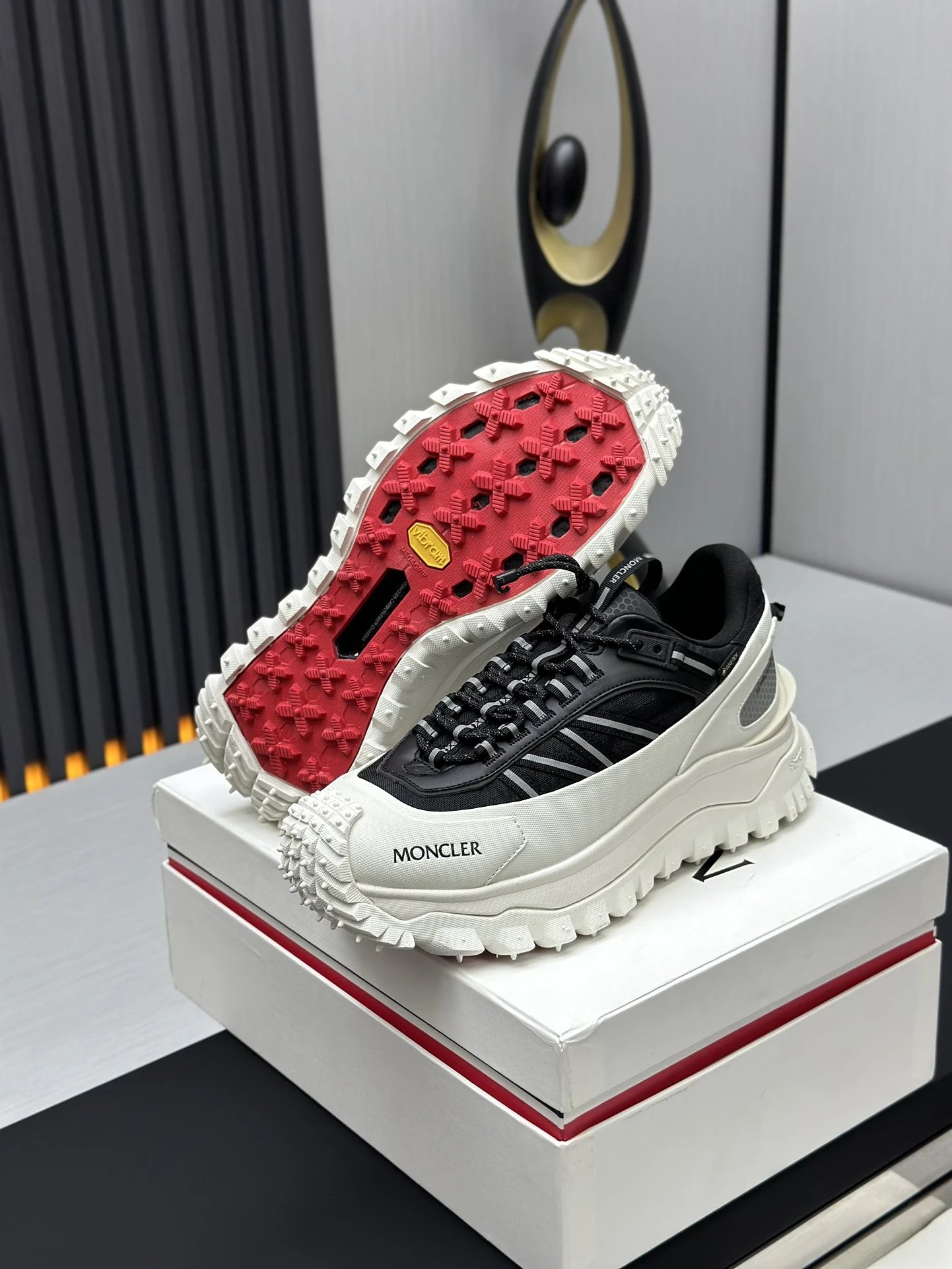 Moncler Trailgrip GTX Black Sneakers White Stripes - Gallery Image 7 - Detailed View