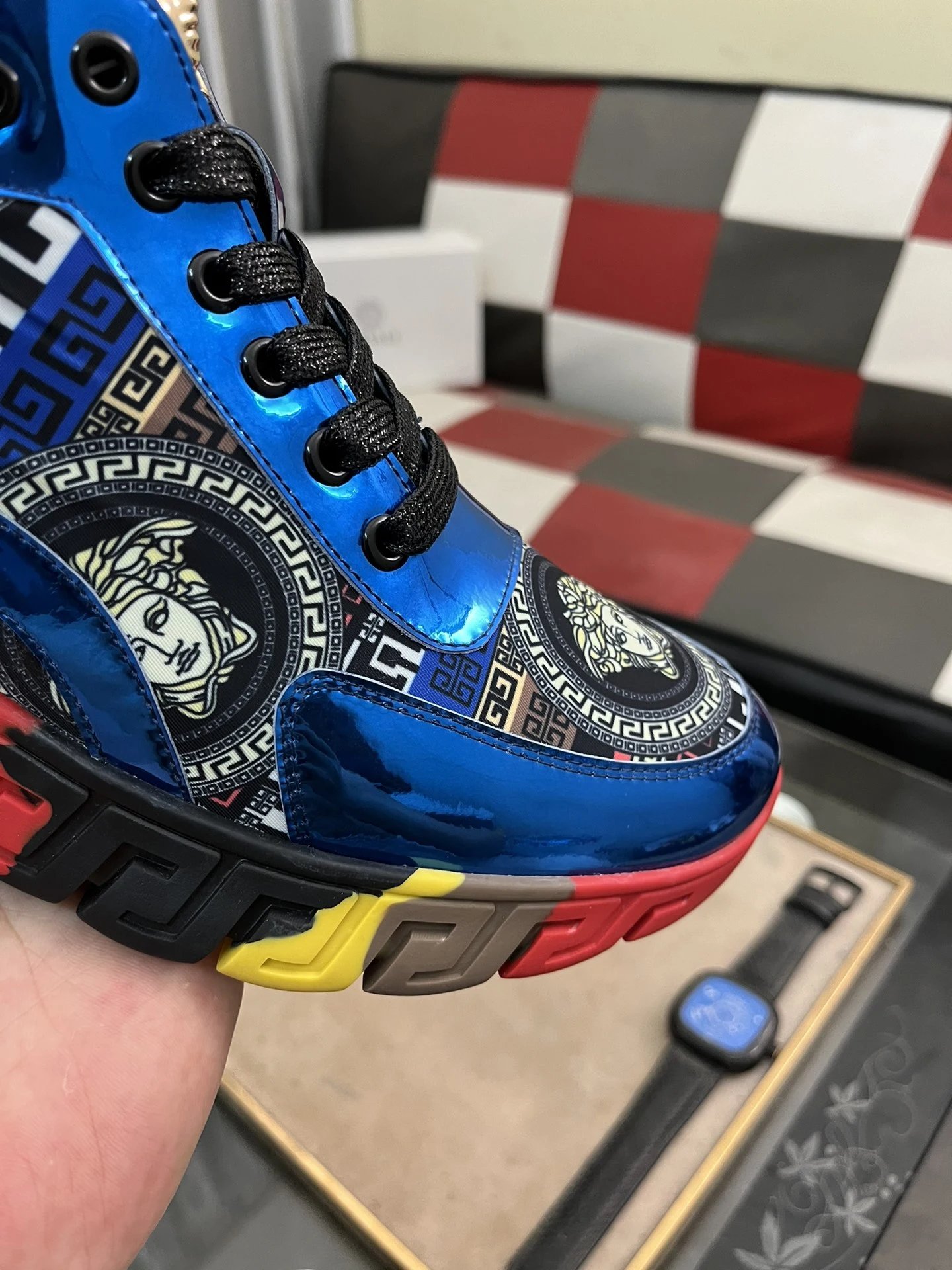 Luxury Leather Sneakers Multi-Color Blue - Gallery Image 6 - Detailed View