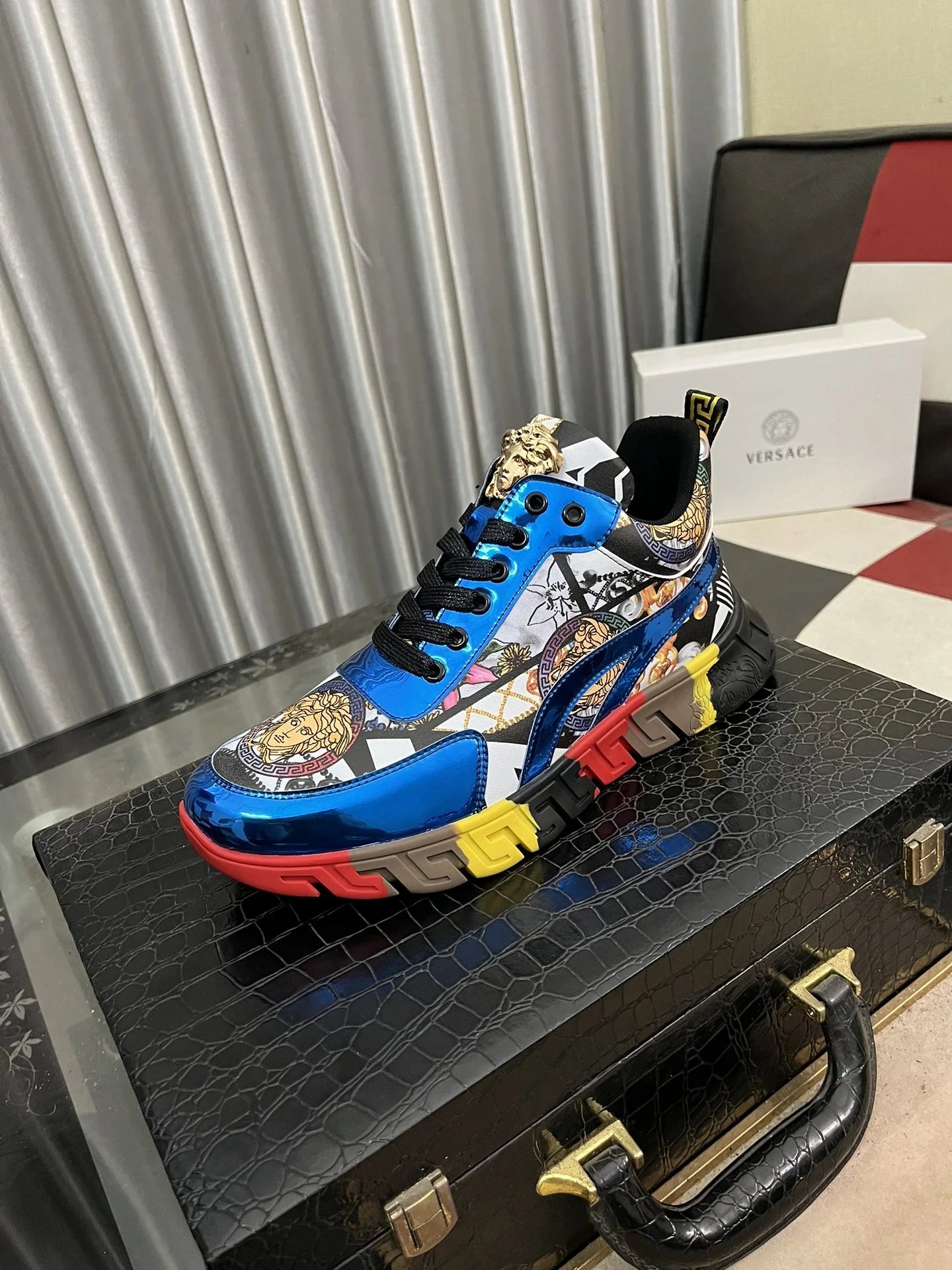 Luxury Leather Fashion Sneakers Multicolor Azure - Gallery Image 1 - Detailed View