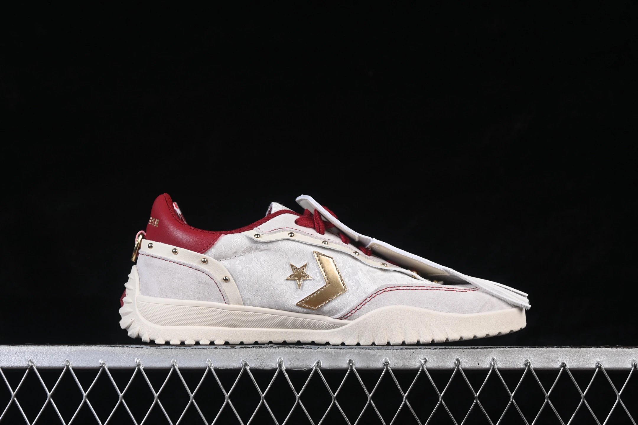 Year of the Horse Leather Low Top Sneakers Ivory Red - Gallery Image 2 - Detailed View