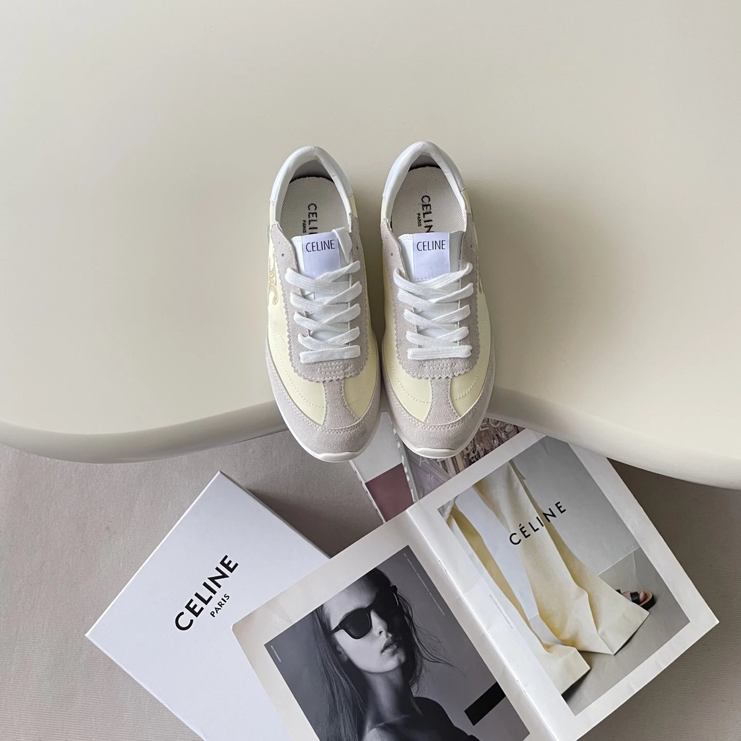 Vintage Suede Leather Racer Sneakers Cream Ivory - Gallery Image 2 - Detailed View