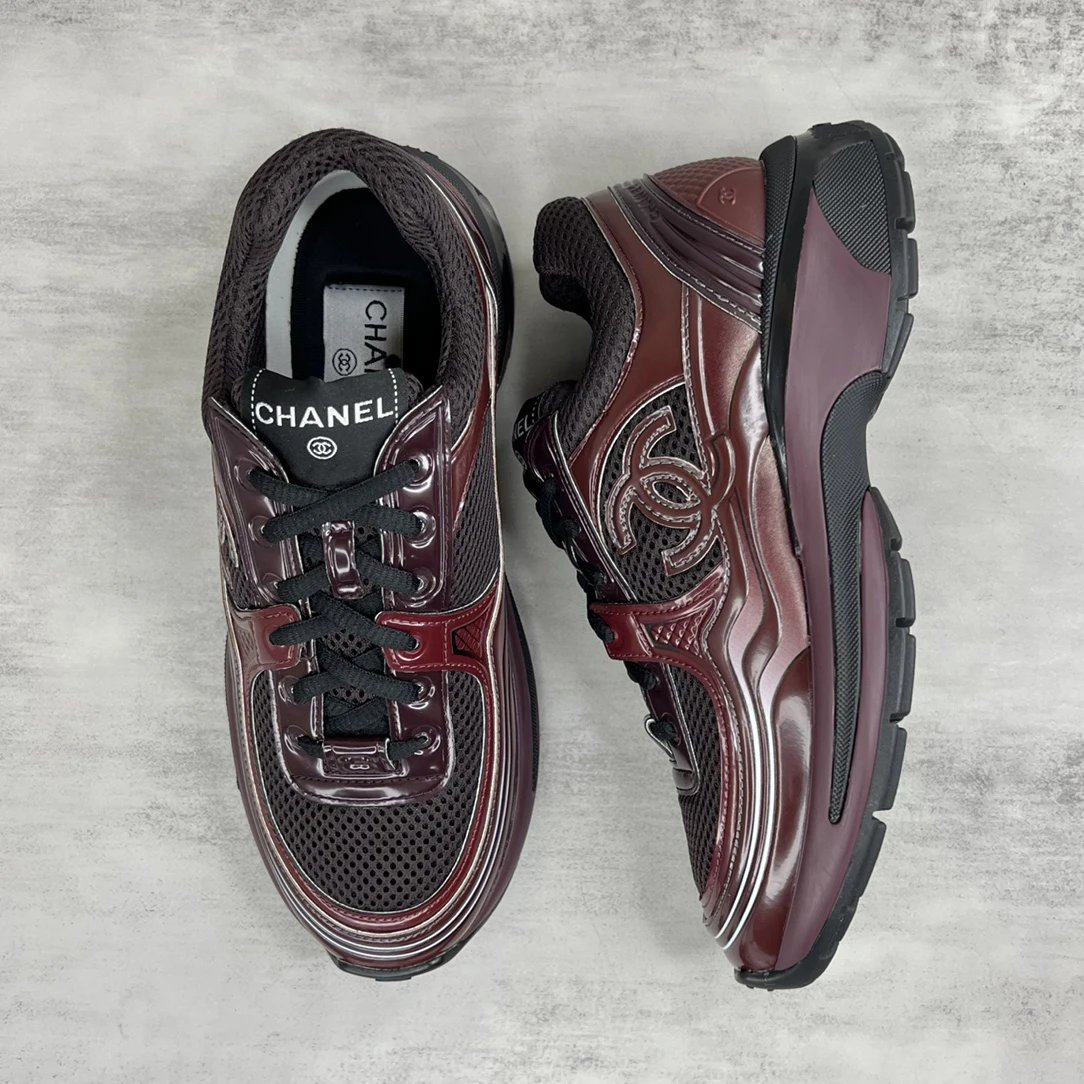 Spring Resort Leather Mesh Sneakers Burgundy - Gallery Image 3 - Detailed View