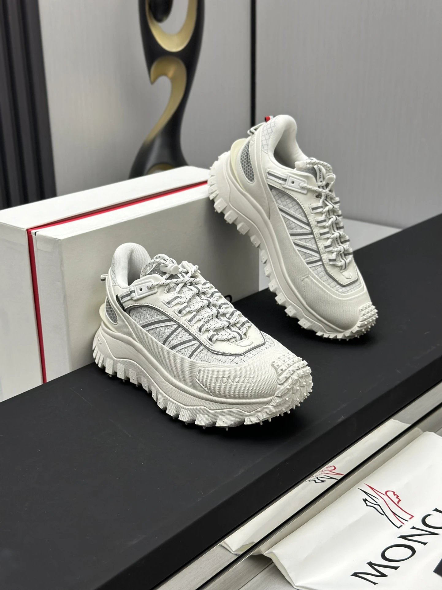 Moncler Trailgrip GTX White Sneakers Grey Stripes - Gallery Image 4 - Detailed View