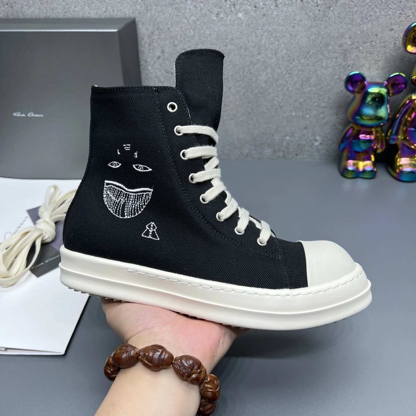 Rick Owens Casual High-Top Sneakers Black White - Gallery Image 1 - Detailed View
