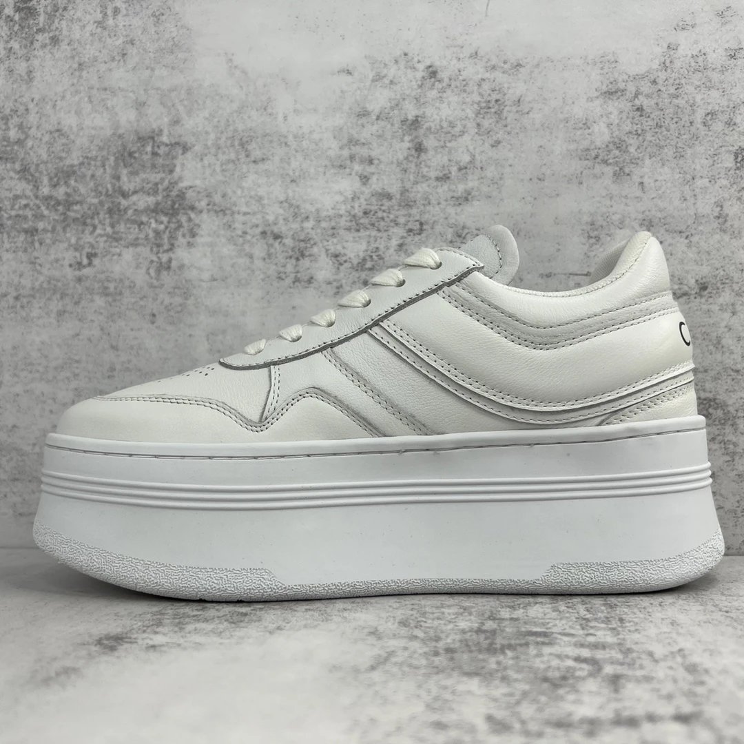 Platform Leather Sneakers Summer Casual Biscuit Sole Ivory - Gallery Image 7 - Detailed View