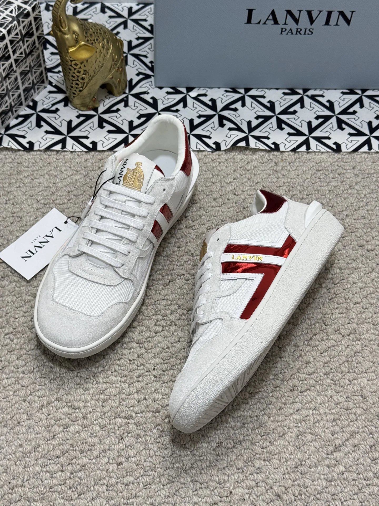 Lanvin Bumper Sneakers White Red - Gallery Image 6 - Detailed View