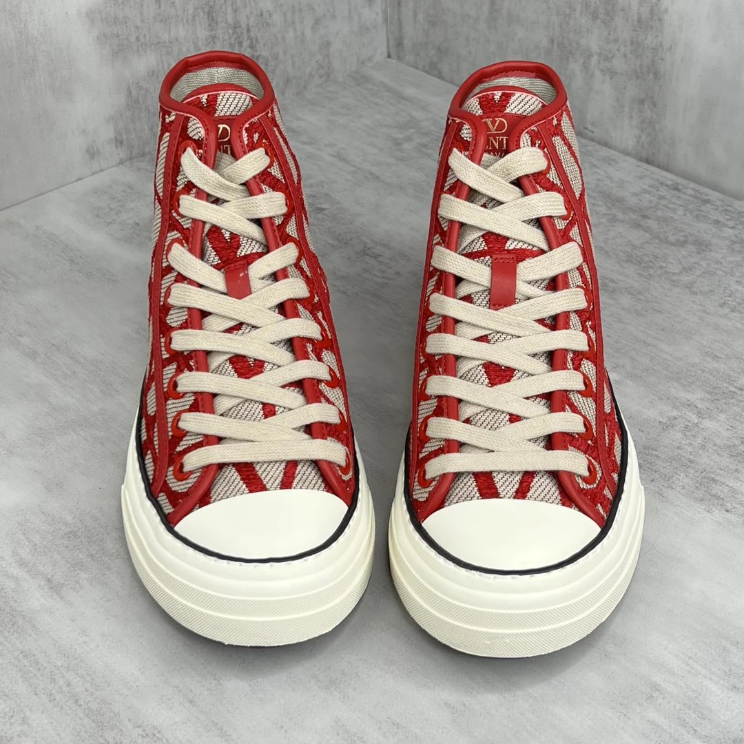 High Top Canvas Sneakers Ivory Crimson - Gallery Image 4 - Detailed View