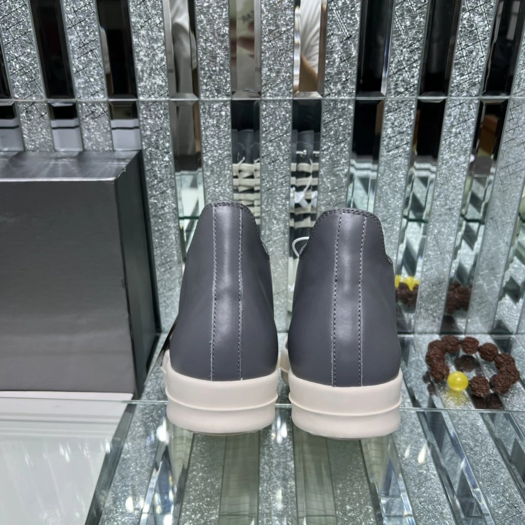 Rick Owens Leather Sneakers Gray - Gallery Image 8 - Detailed View
