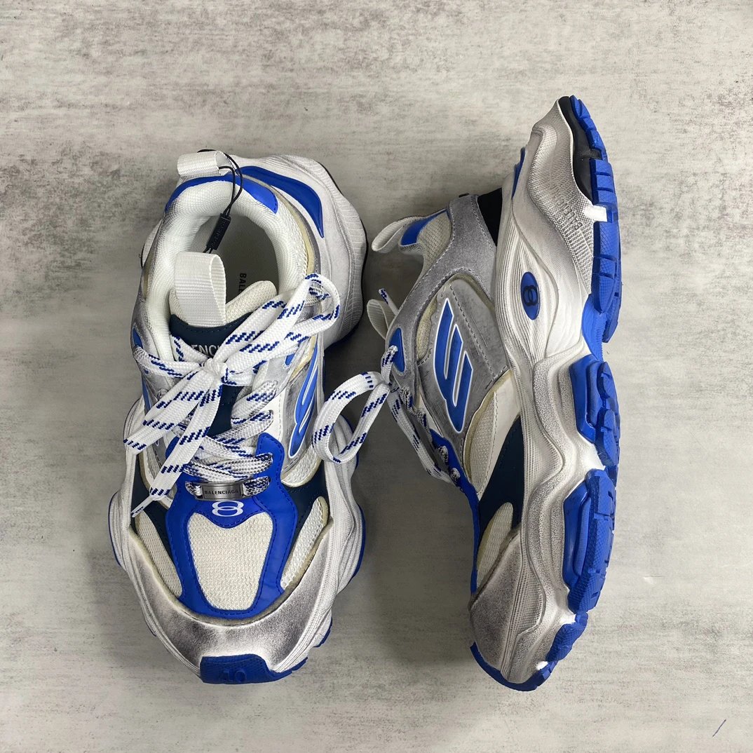 Chunky Mesh Running Sneakers with Distressed Finish in Cobalt - Gallery Image 3 - Detailed View