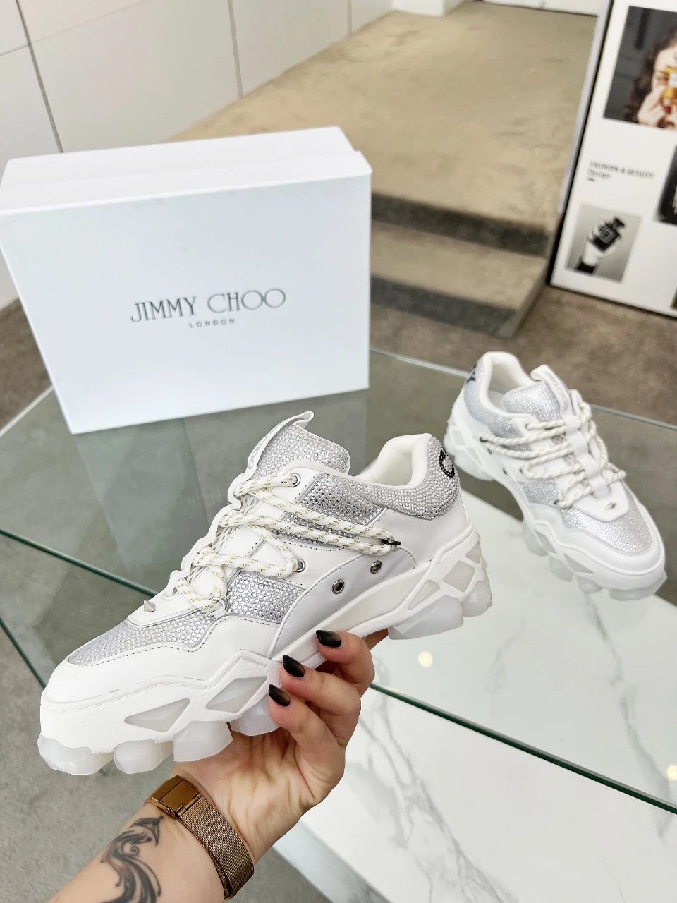 Jimmy Choo Diamond X II M Sneakers White Silver - Gallery Image 6 - Detailed View