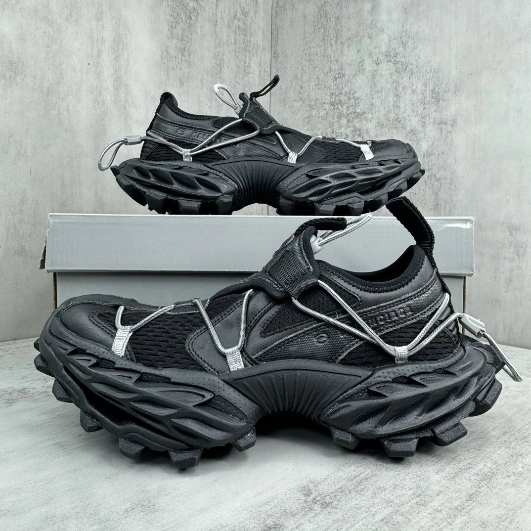 Chunky Mesh Trail Sneakers with Rugged Sole Jet Black - Gallery Image 9 - Detailed View