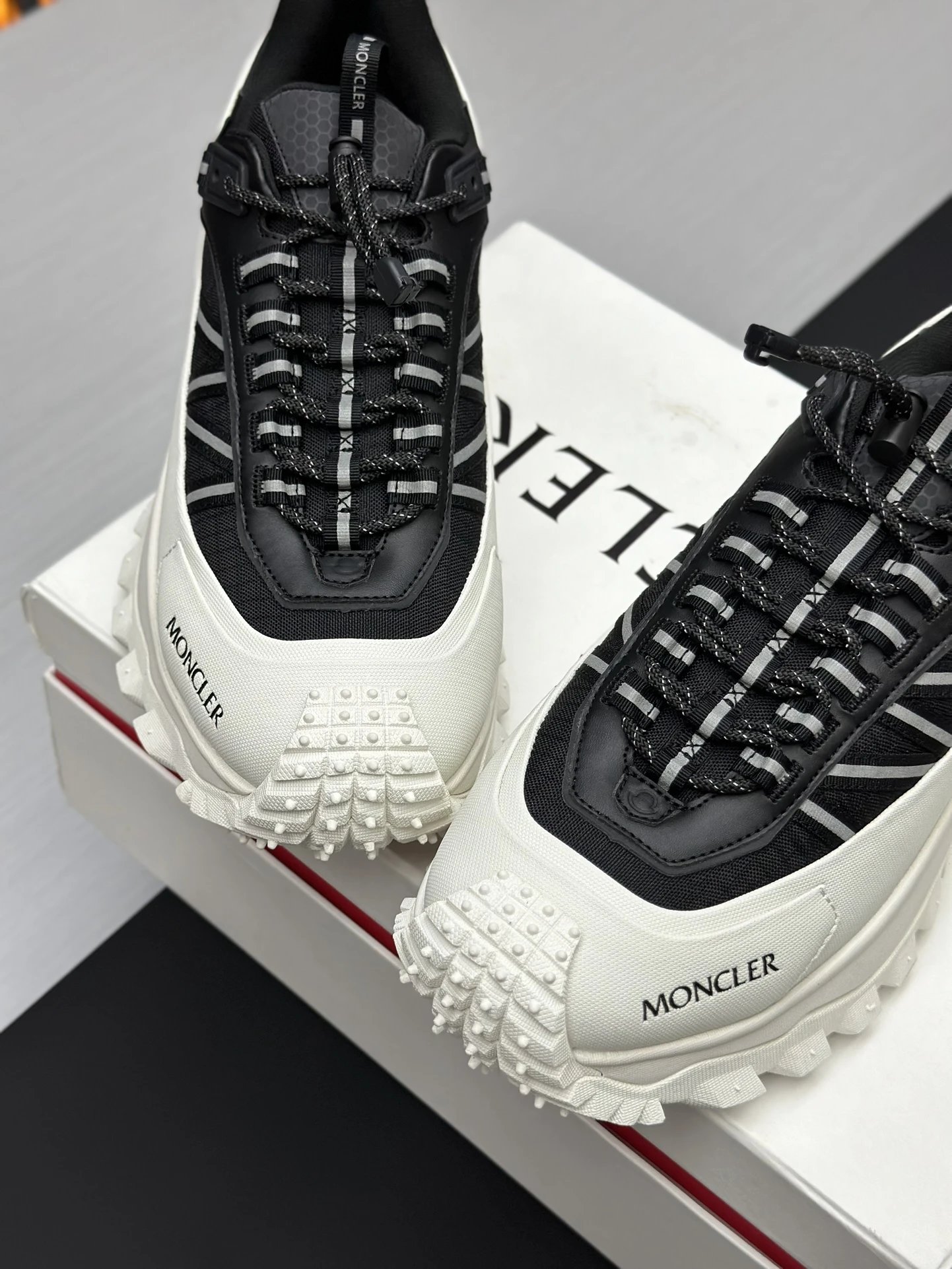 Moncler Trailgrip GTX Black Sneakers White Stripes - Gallery Image 6 - Detailed View