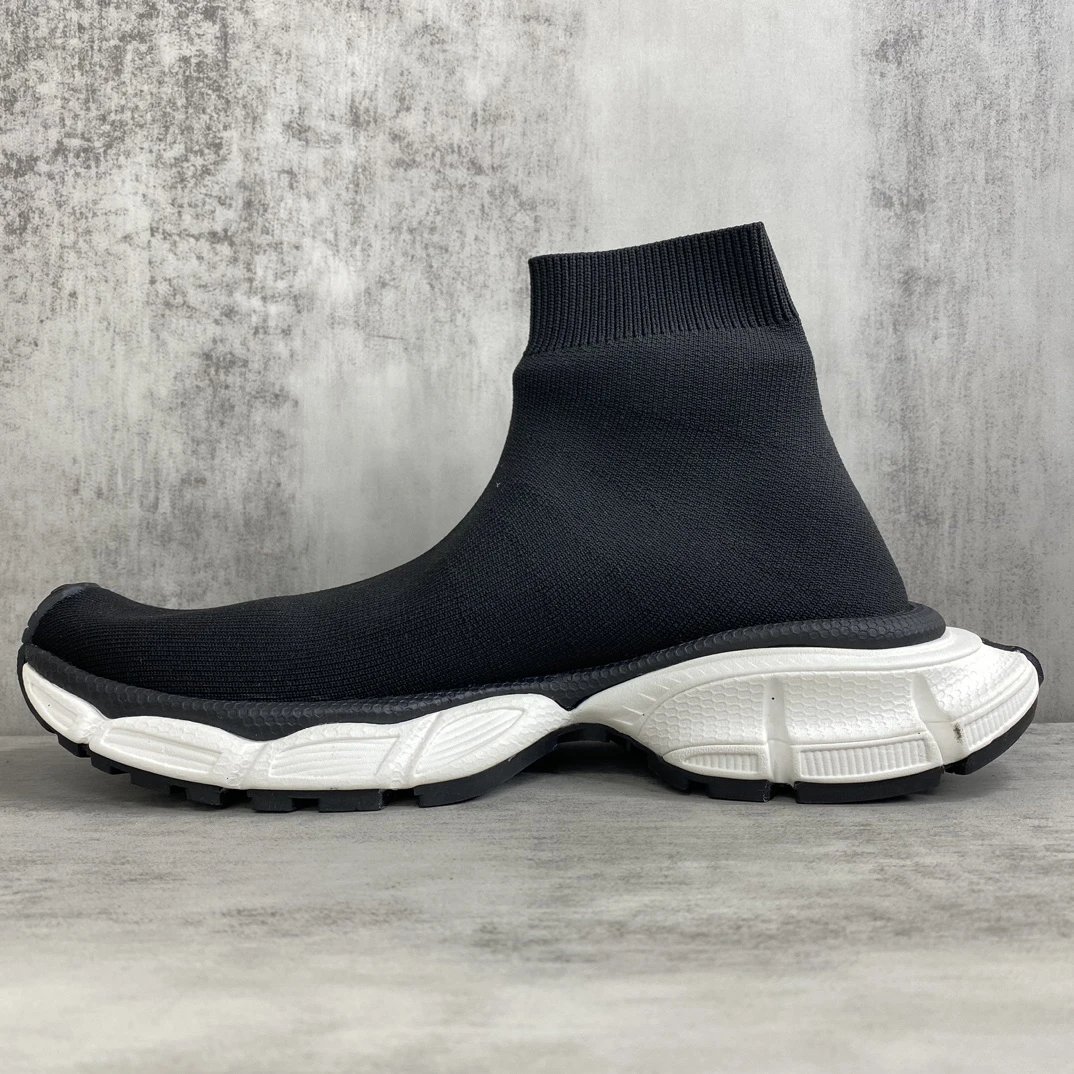 Retro Sock Sneakers Knit High Top Chunky Sole Jet Black - Gallery Image 7 - Detailed View