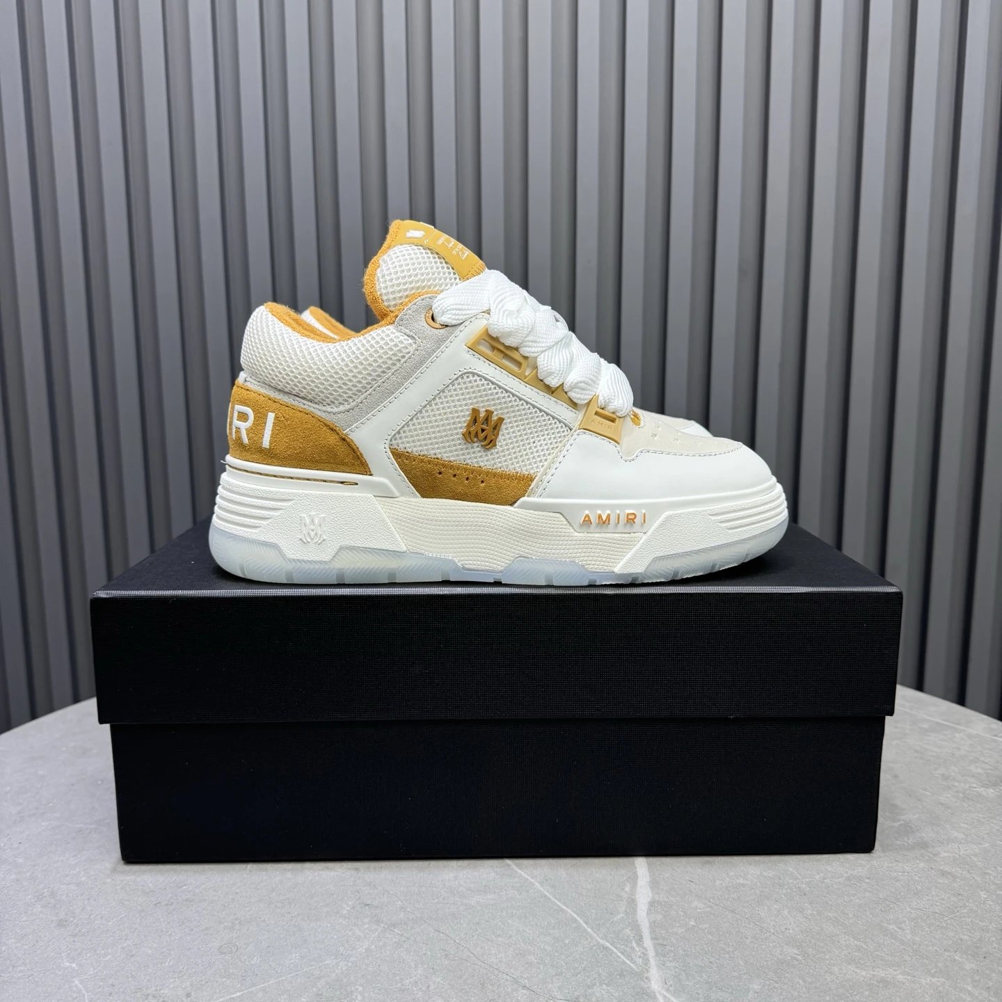 Low Top Leather Mesh Skate Sneakers Amber White - Gallery Image 1 - Detailed View