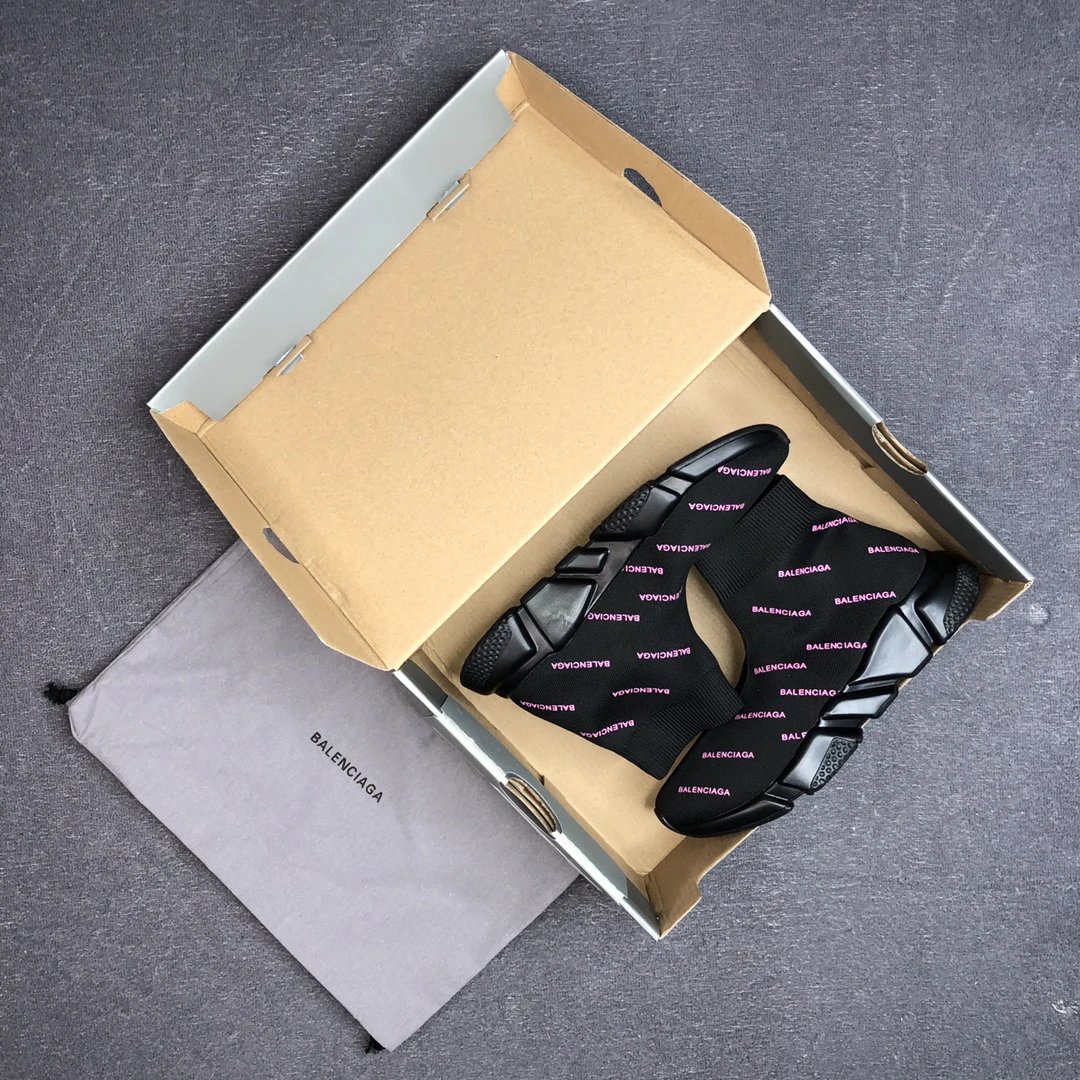 Sock Sneakers 3D Knit TPU Sole Unisex Jet Black with Fuchsia - Gallery Image 2 - Detailed View