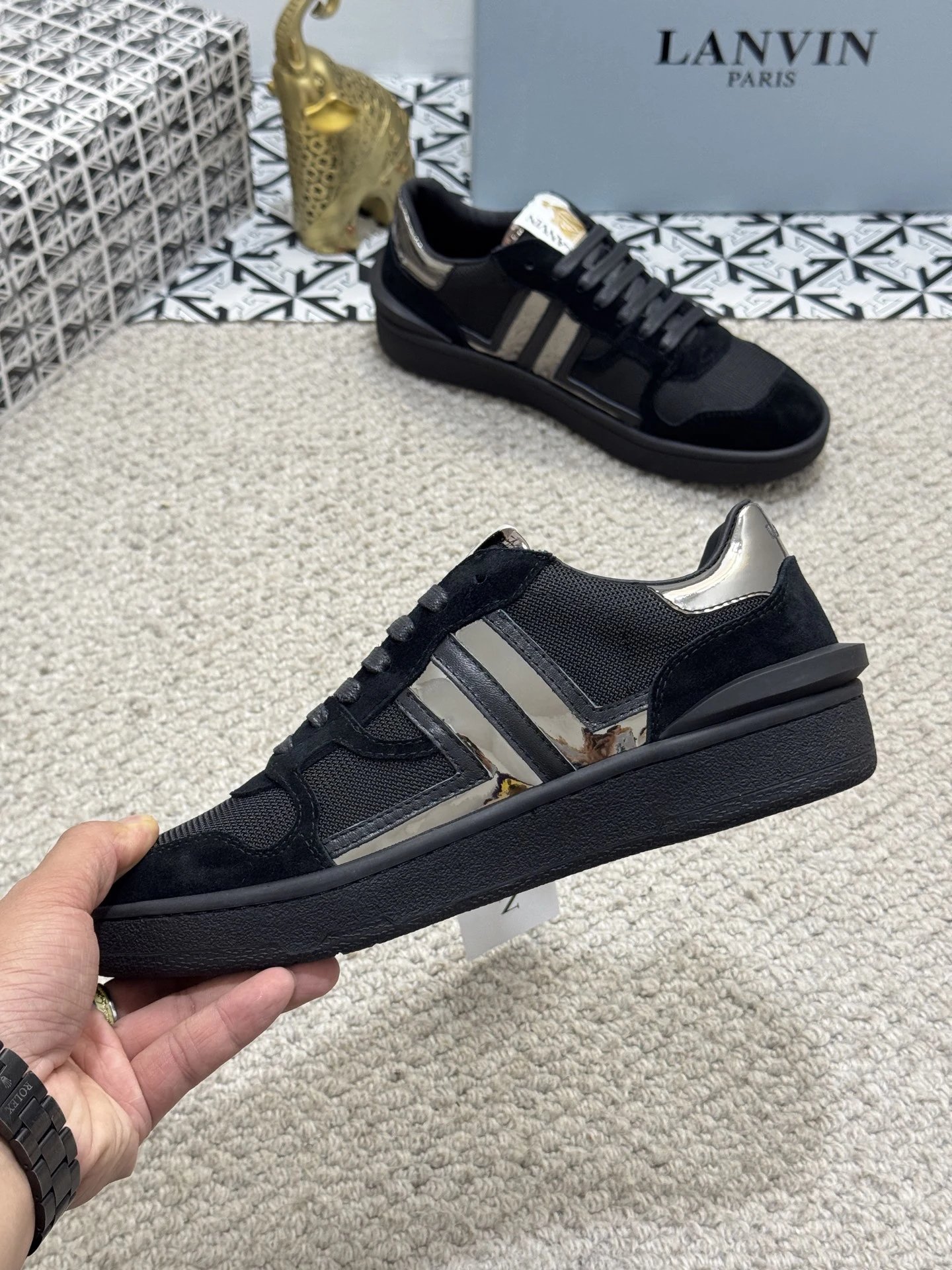 Lanvin Bumper Sneakers Black Silver - Gallery Image 8 - Detailed View