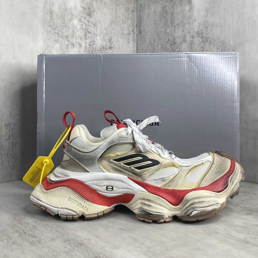 Chunky Mesh Cargo Sneakers Vintage Style in Ivory Red - Gallery Image 1 - Detailed View