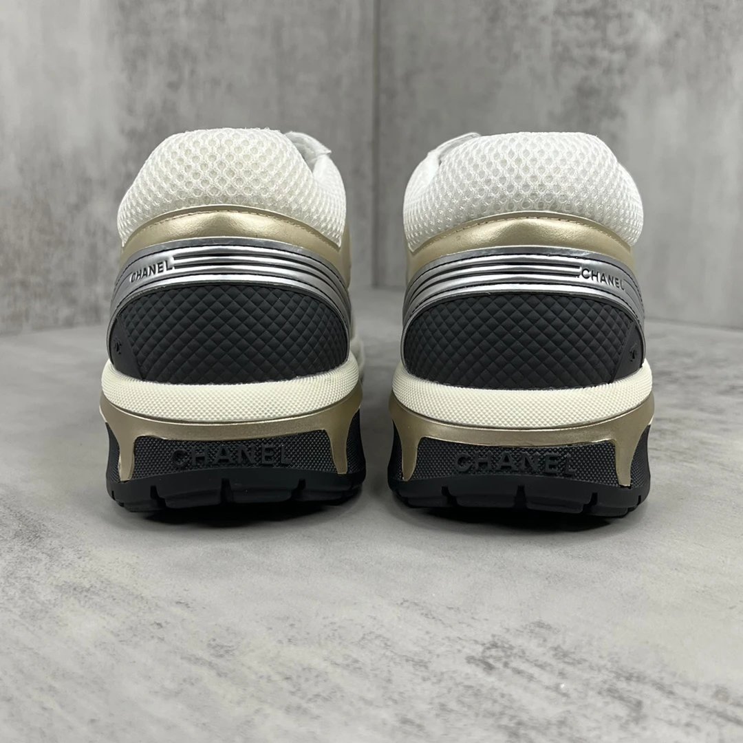 Resort Mesh Leather Chunky Sneakers Metallic Gold Silver - Gallery Image 5 - Detailed View