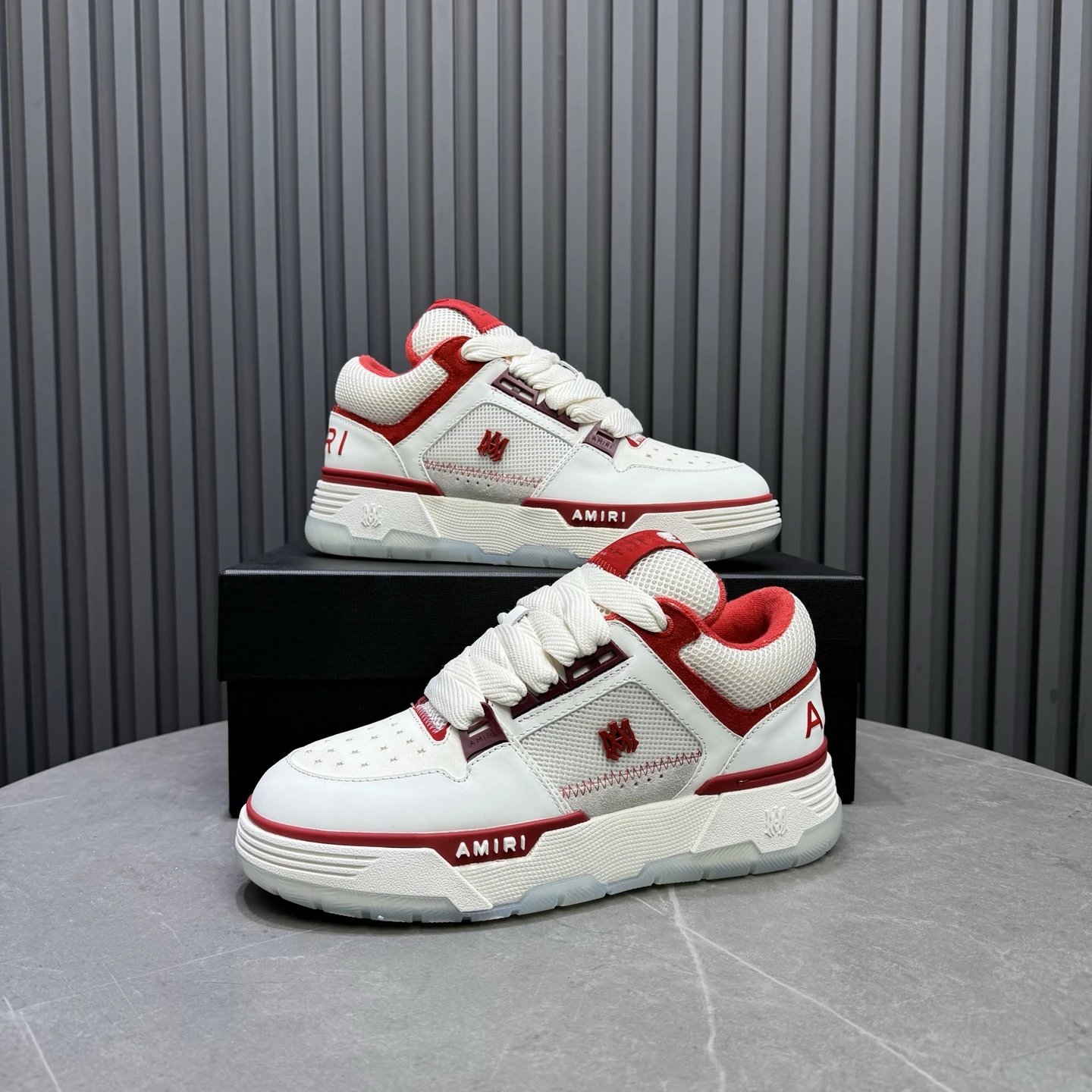 Low Top Leather Mesh Skate Sneakers Crimson White - Gallery Image 8 - Detailed View