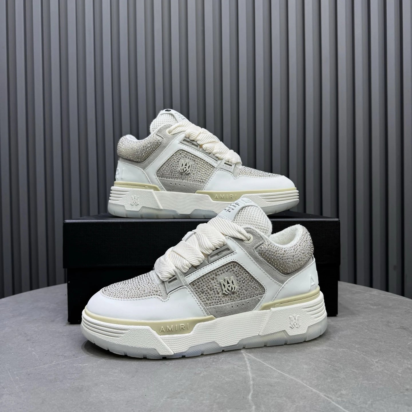 Unisex Leather Low Top Sneakers Retro Chunky Style in Ivory - Gallery Image 8 - Detailed View