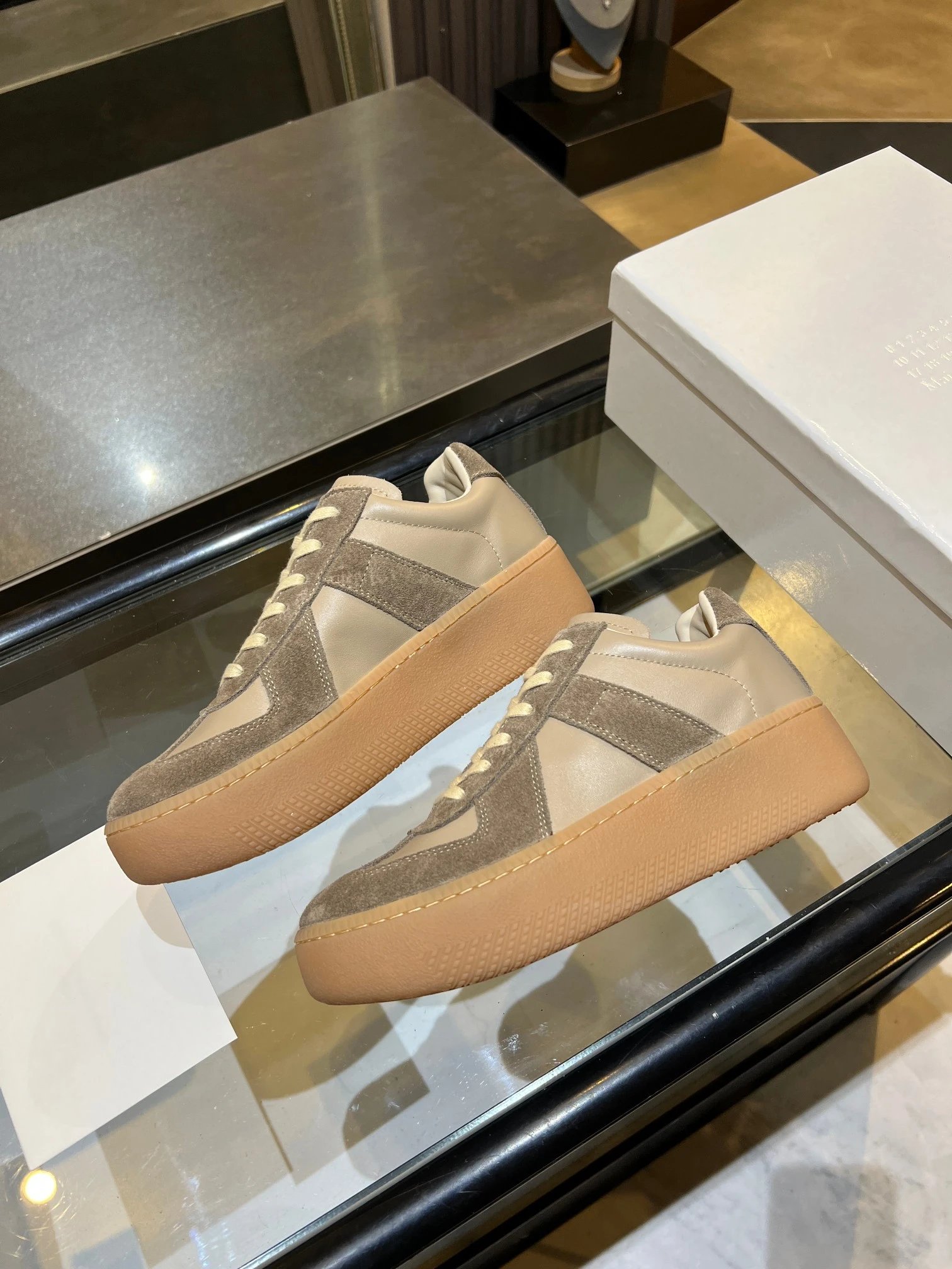 Maison Margiela MM6 Thick Bottom Sneakers Beige - Gallery Image 6 - Detailed View