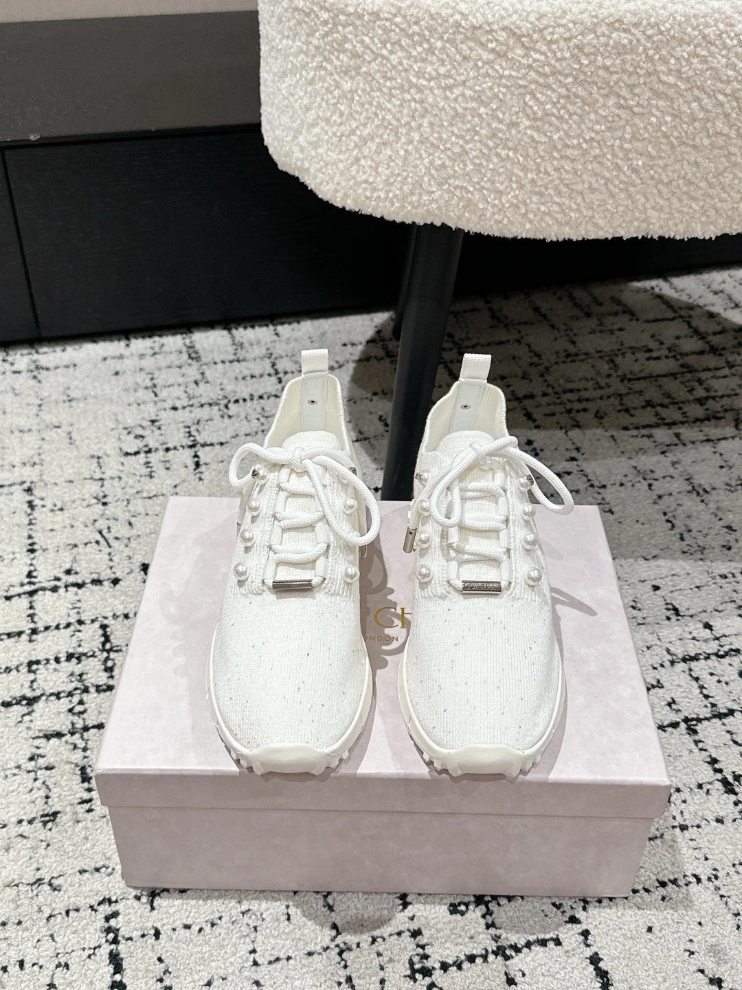 Jimmy Choo Knit Sneakers White - Gallery Image 2 - Detailed View