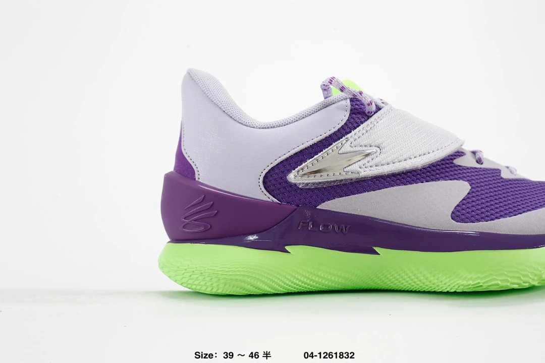 Curry 1 Flow Basketball Shoes in Lilac Grey and Neon Green - Gallery Image 2 - Detailed View