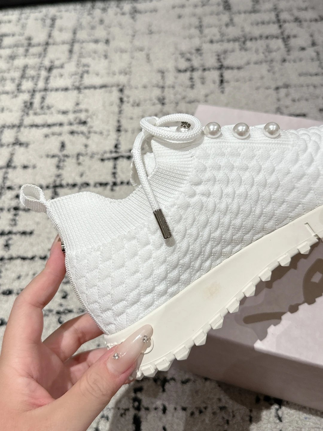 Jimmy Choo White Knit Sneakers - Gallery Image 8 - Detailed View