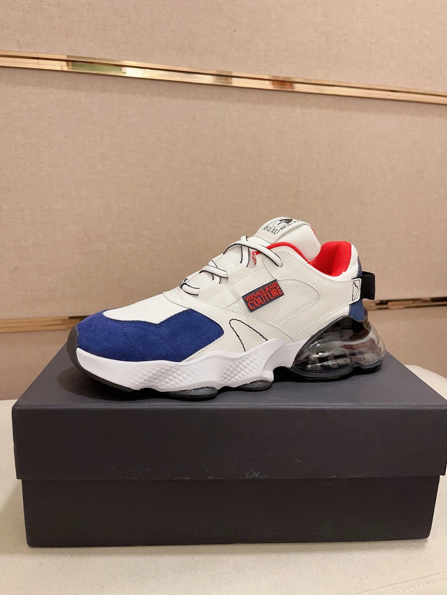 Luxury Leather Dad Sneakers White Sapphire - Gallery Image 1 - Detailed View