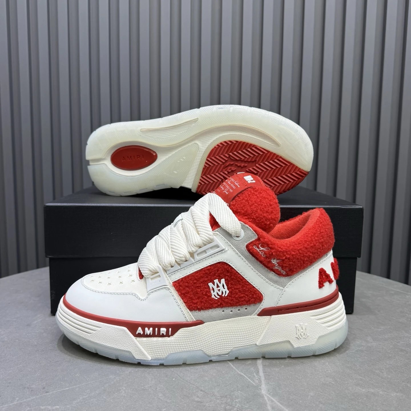 Low Top Leather Sneakers Retro Style Crimson Red - Gallery Image 8 - Detailed View