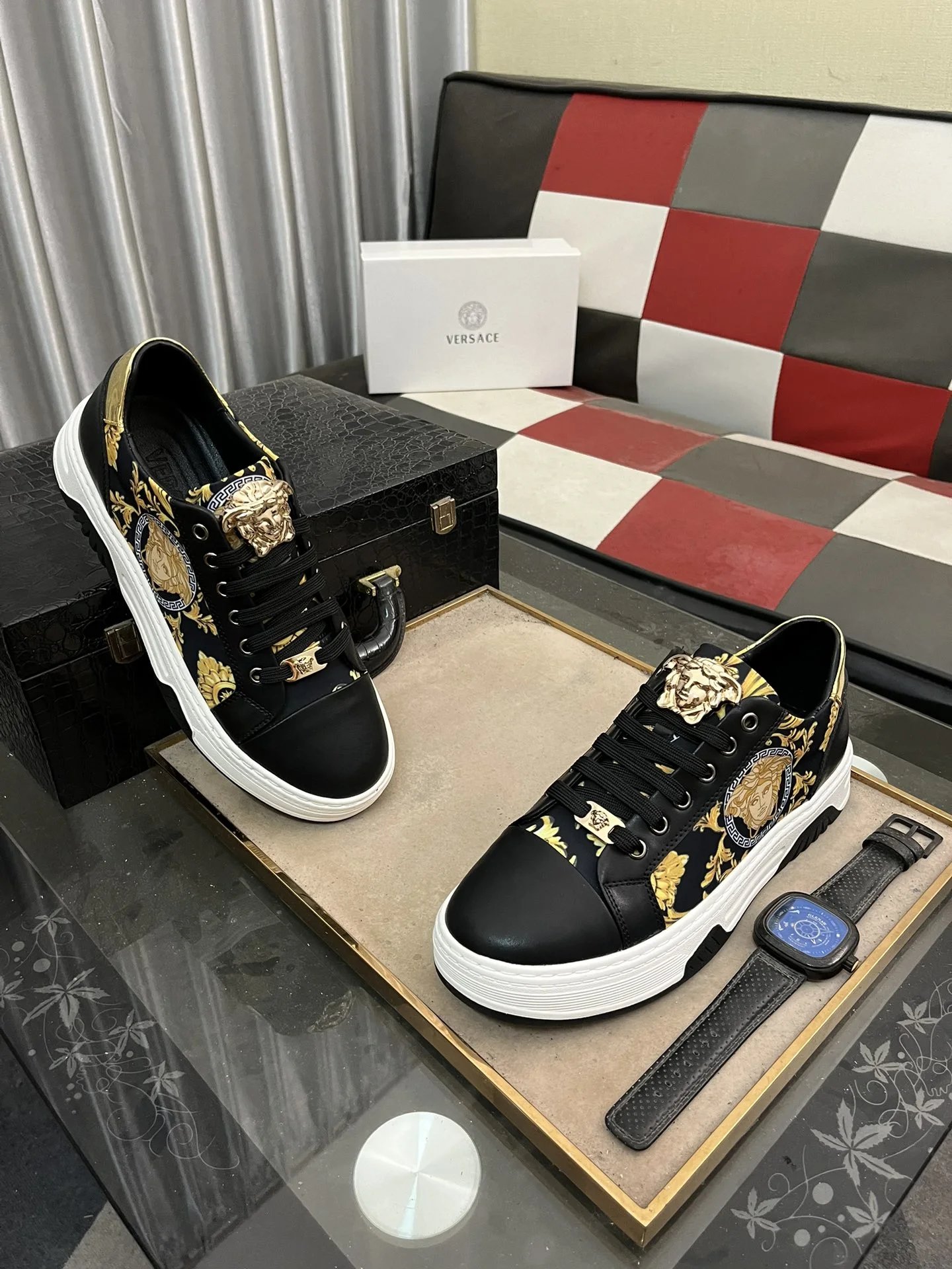 Luxury Leather Low Top Sneakers Baroque Gold - Gallery Image 3 - Detailed View